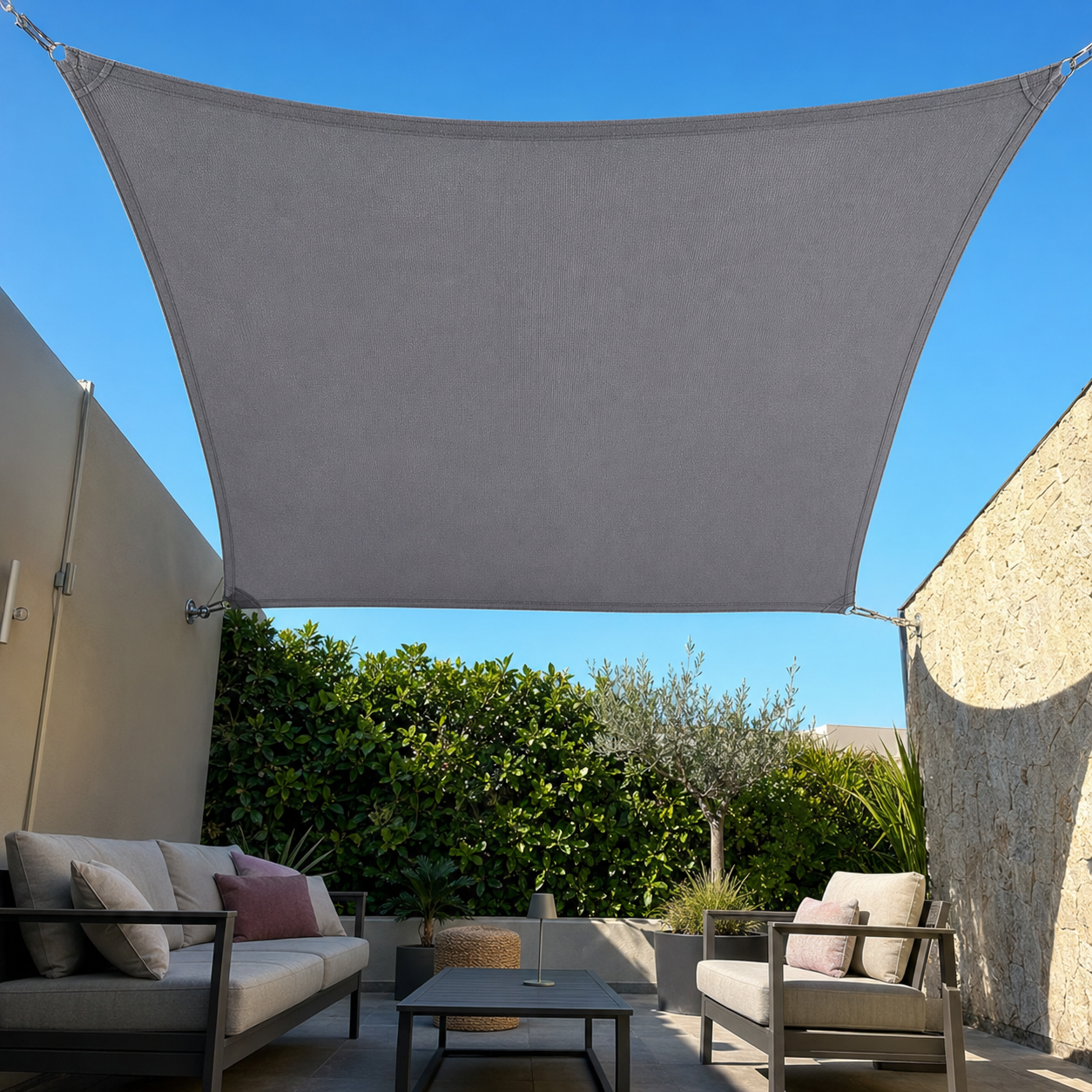 Voile d'Ombrage Carrée Gris Imperméable Anti-UV