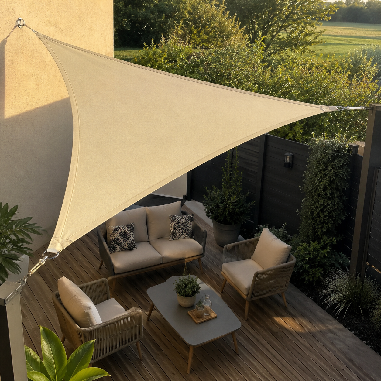 Voile d'Ombrage Triangulaire Beige Imperméable Anti-UV