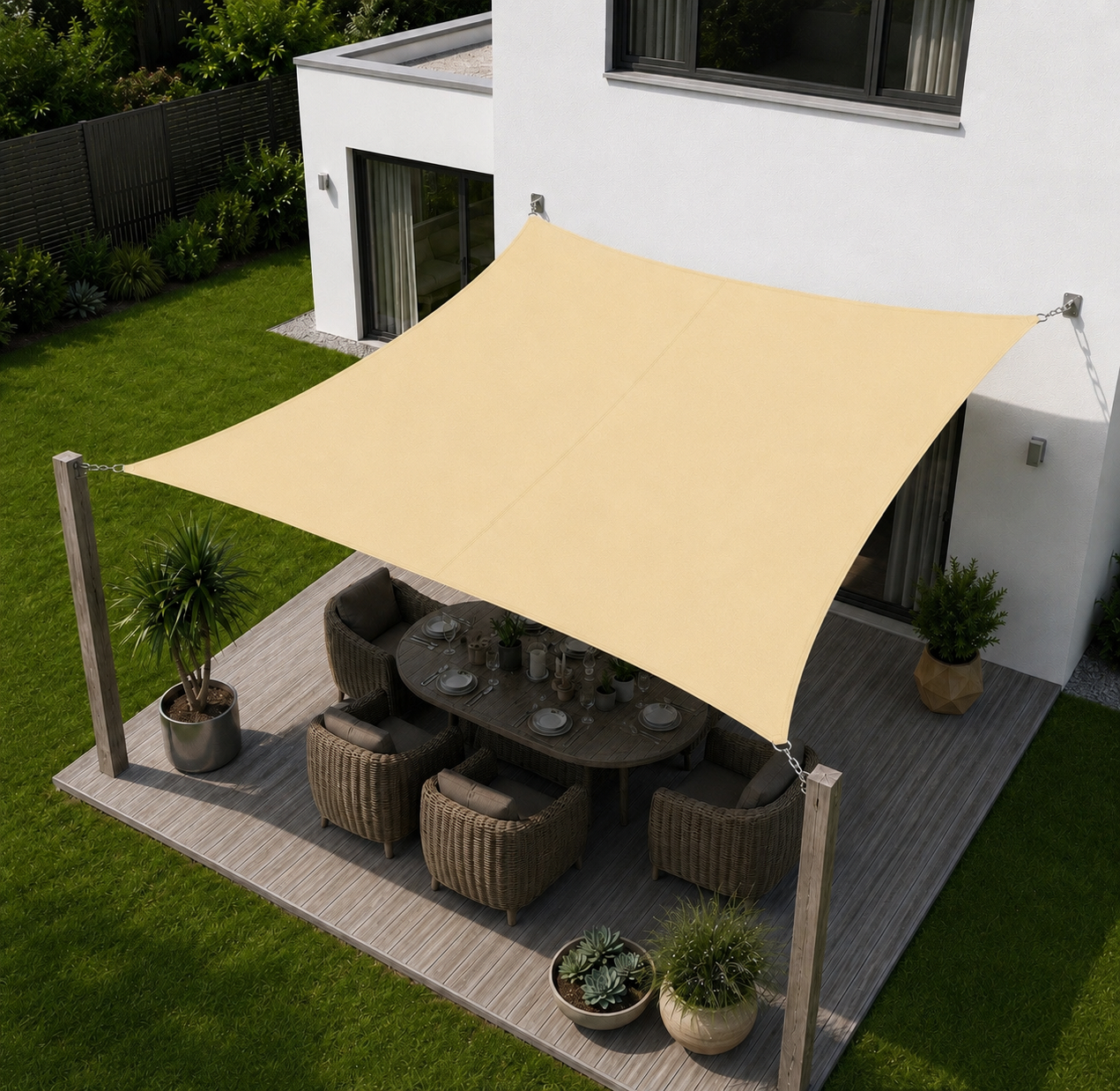 Voile d'Ombrage Rectangulaire Beige Respirante Anti-UV