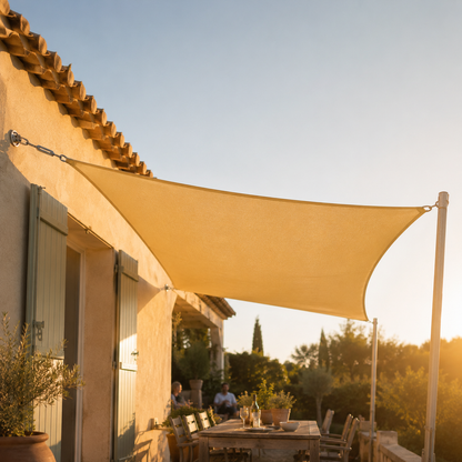 Voile d'Ombrage Rectangulaire Beige Respirante Anti-UV