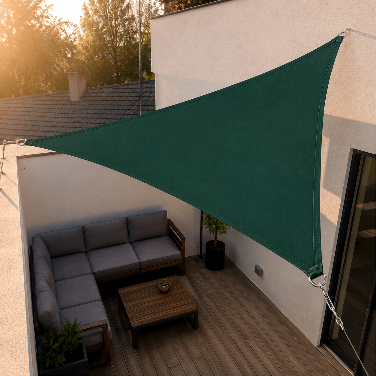 Voile d'Ombrage Triangulaire Vert Imperméable Anti-UV