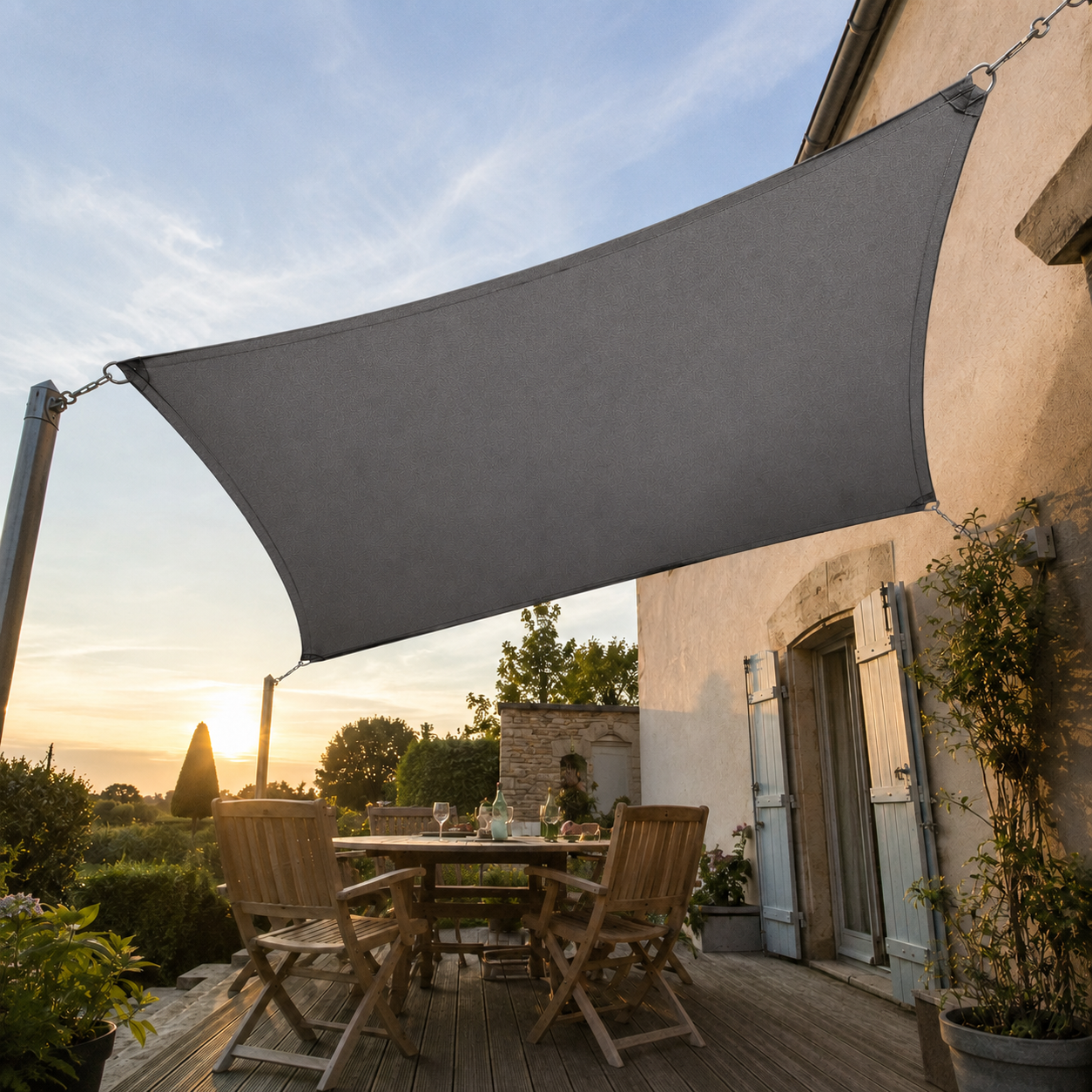 Voile d'Ombrage Rectangulaire Gris Imperméable Anti-UV