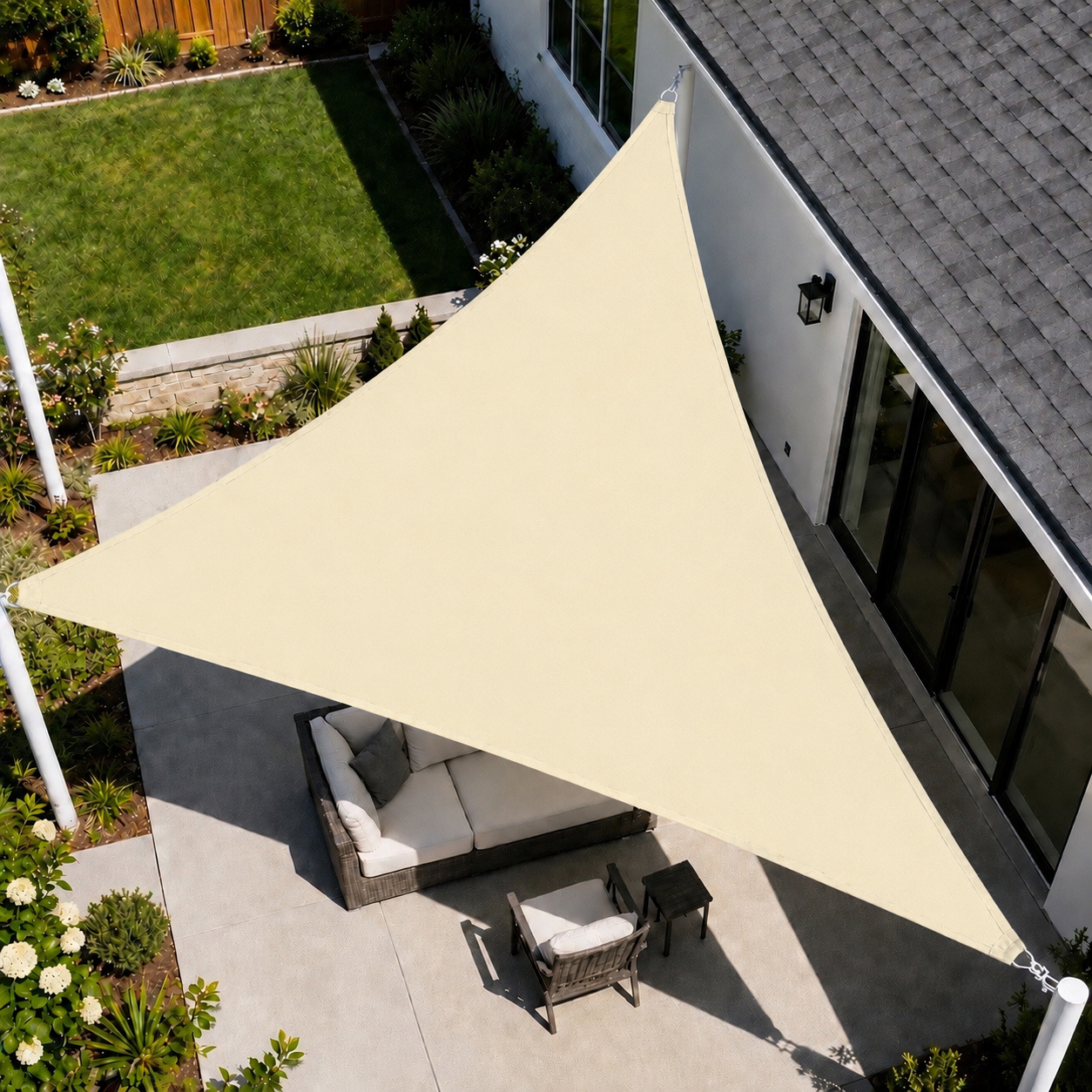 Voile d'Ombrage Triangulaire Beige Imperméable Anti-UV