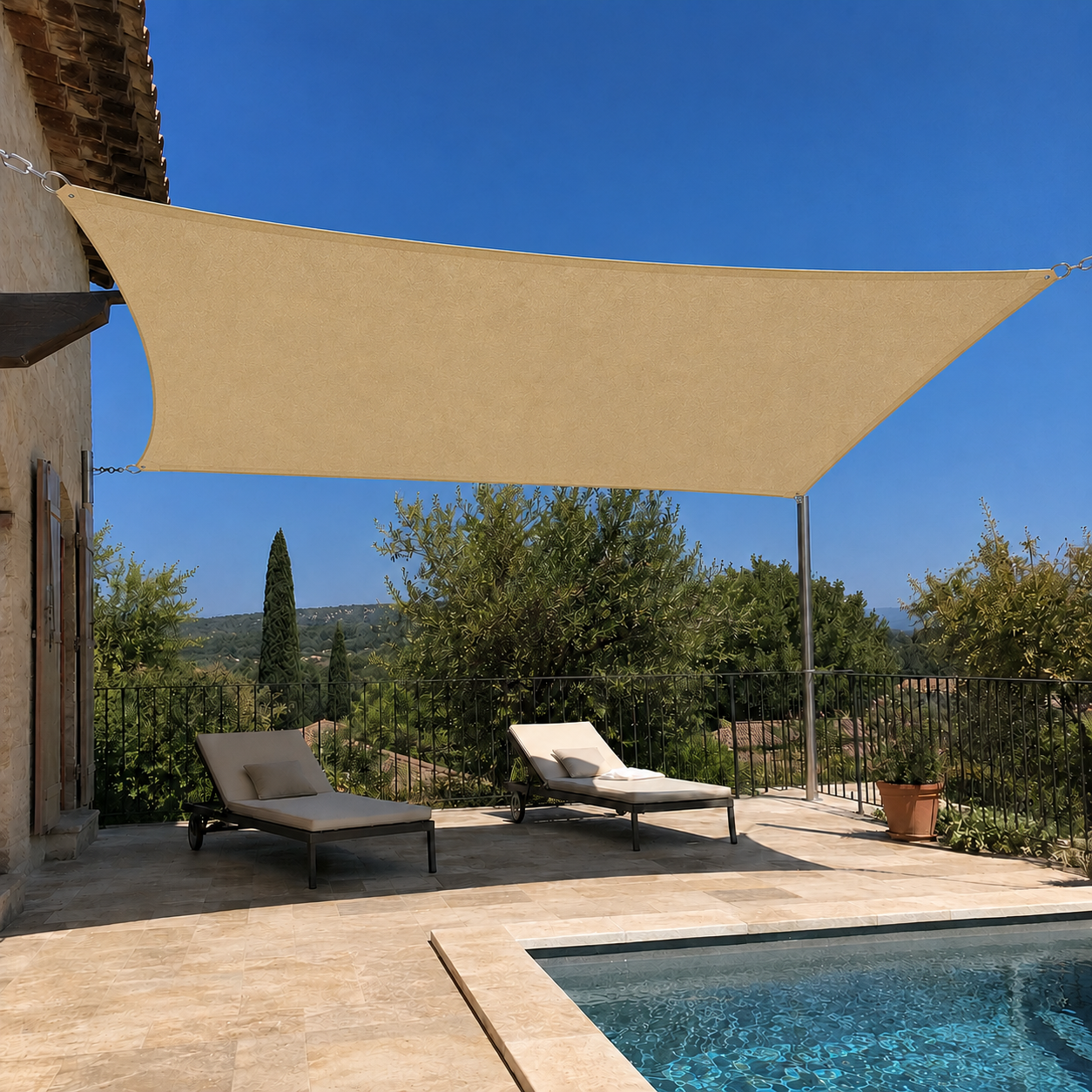 Voile d'Ombrage Rectangulaire Beige Imperméable Anti-UV