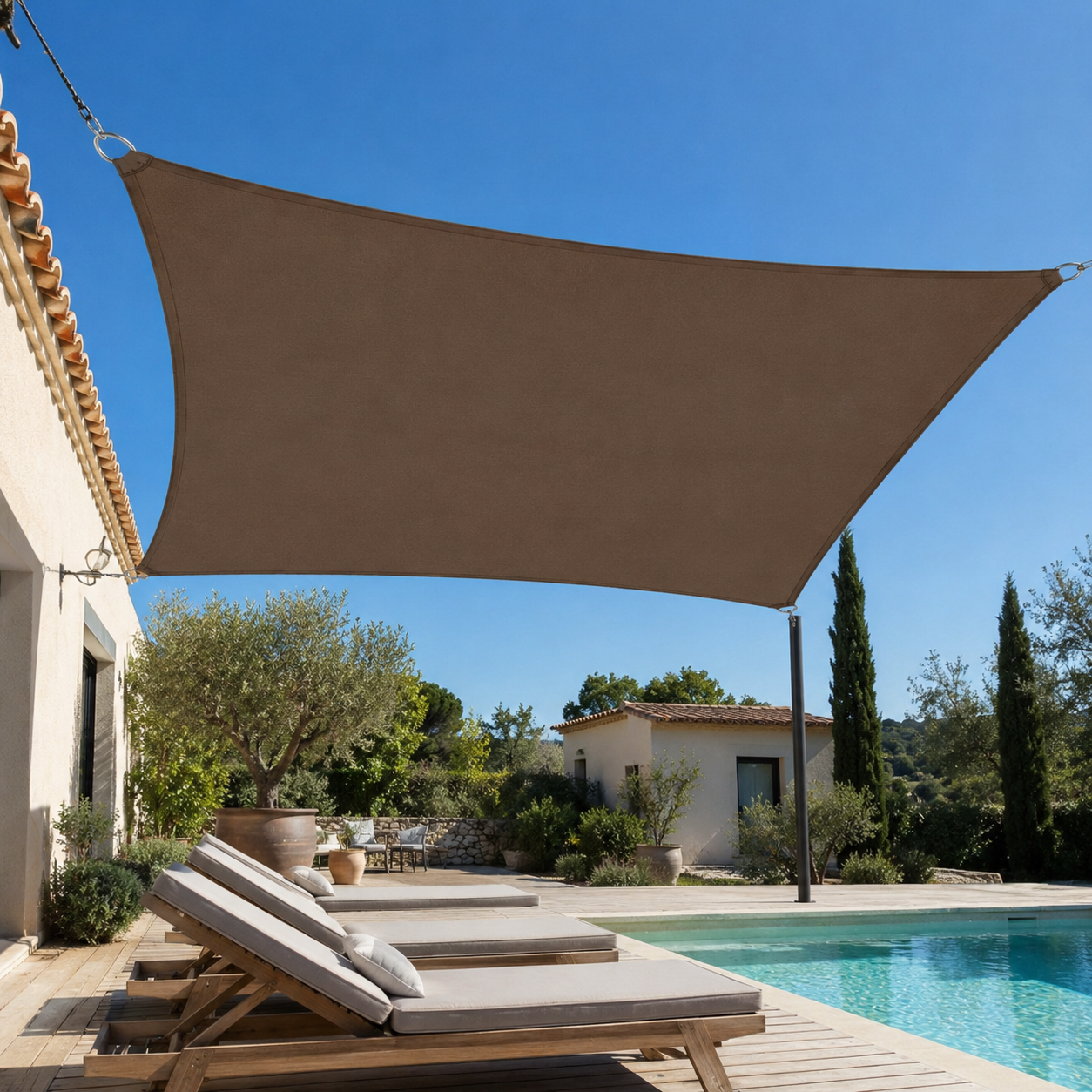 Voile d'Ombrage Rectangulaire Café Respirante Anti-UV