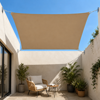 Voile d'Ombrage Carrée Sable Imperméable Anti-UV