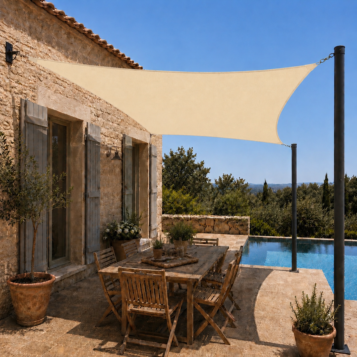 Voile d'Ombrage Rectangulaire Beige Respirante Anti-UV