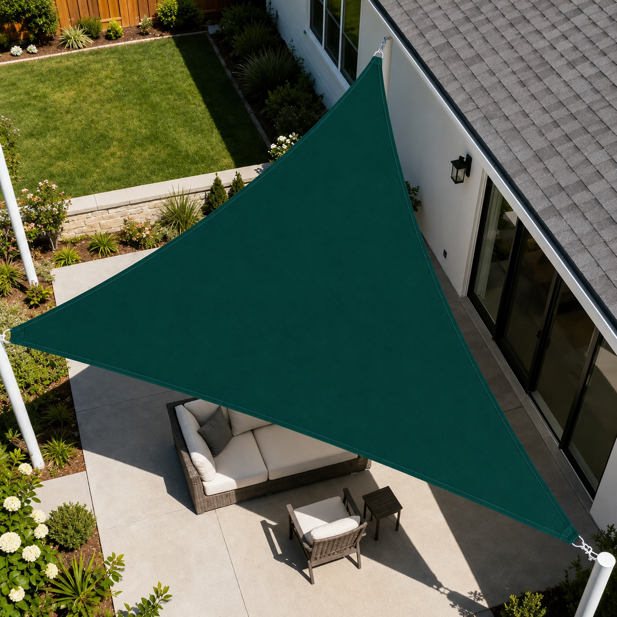 Voile d'Ombrage Triangulaire Vert Imperméable Anti-UV