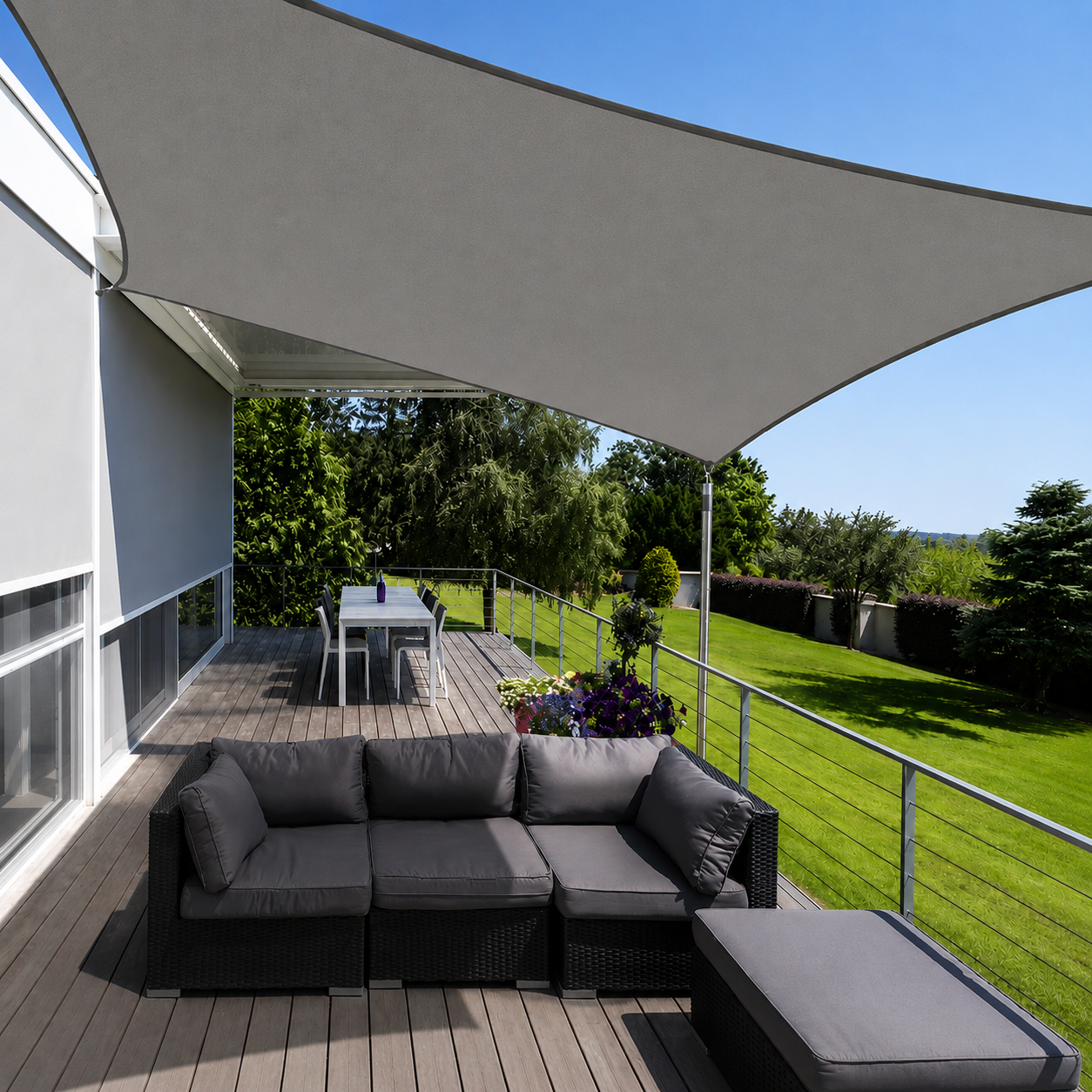 Voile d'Ombrage Rectangulaire Gris Imperméable Anti-UV