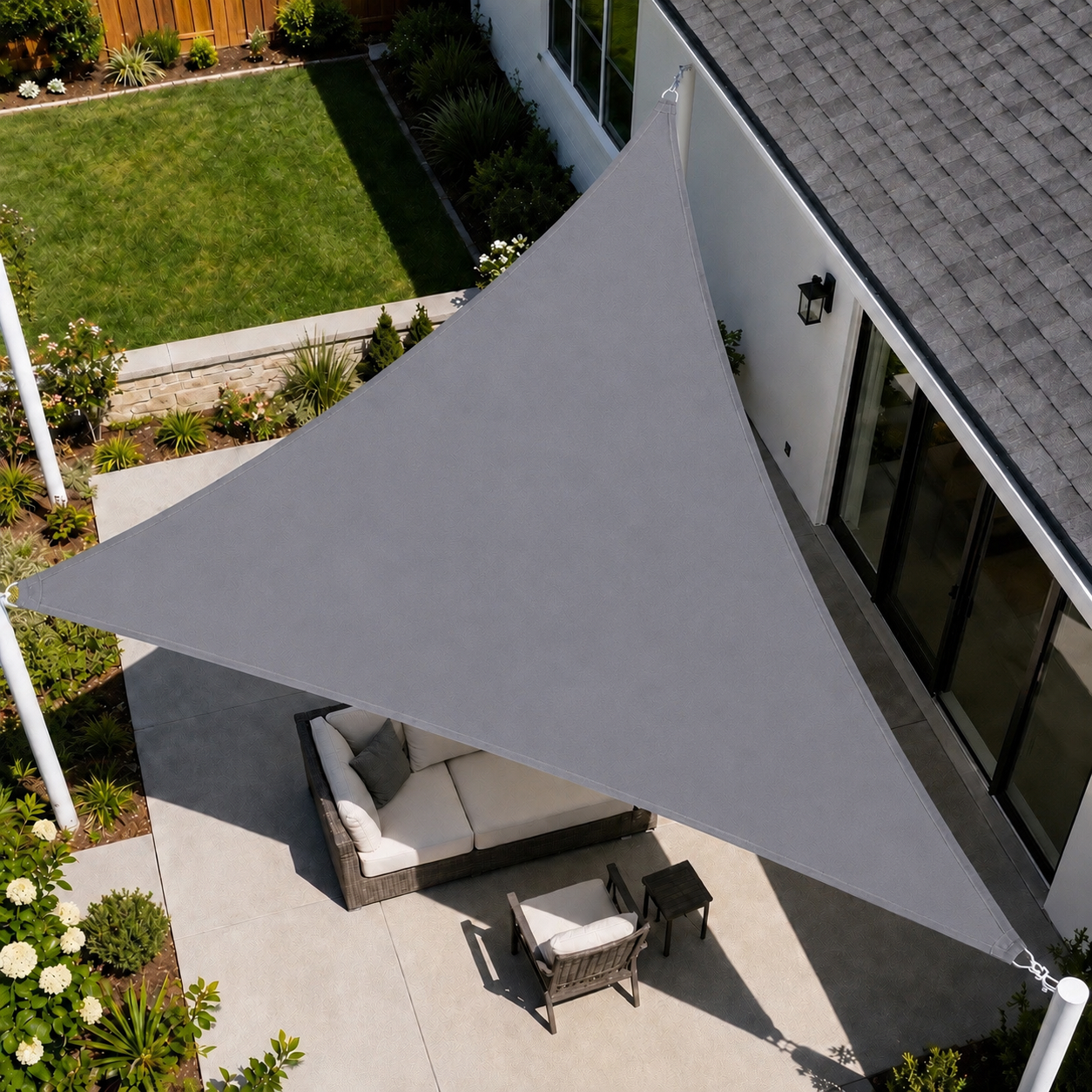 Voile d'Ombrage Triangulaire Gris Imperméable Anti-UV