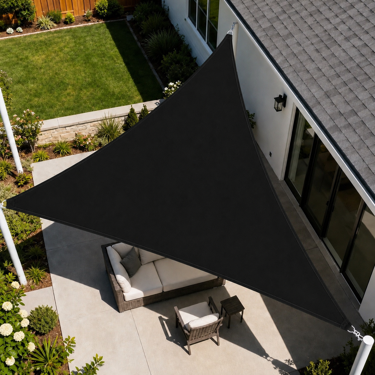 Voile d'Ombrage Triangulaire Noir Imperméable Anti-UV
