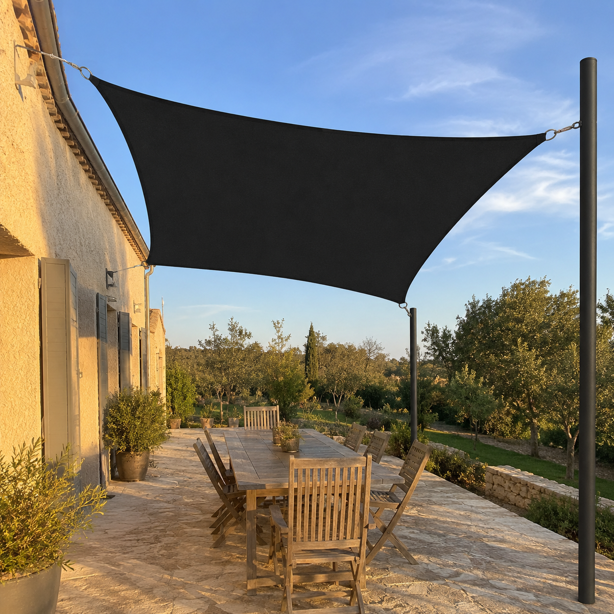 Voile d'Ombrage Rectangulaire Noir Respirante Anti-UV