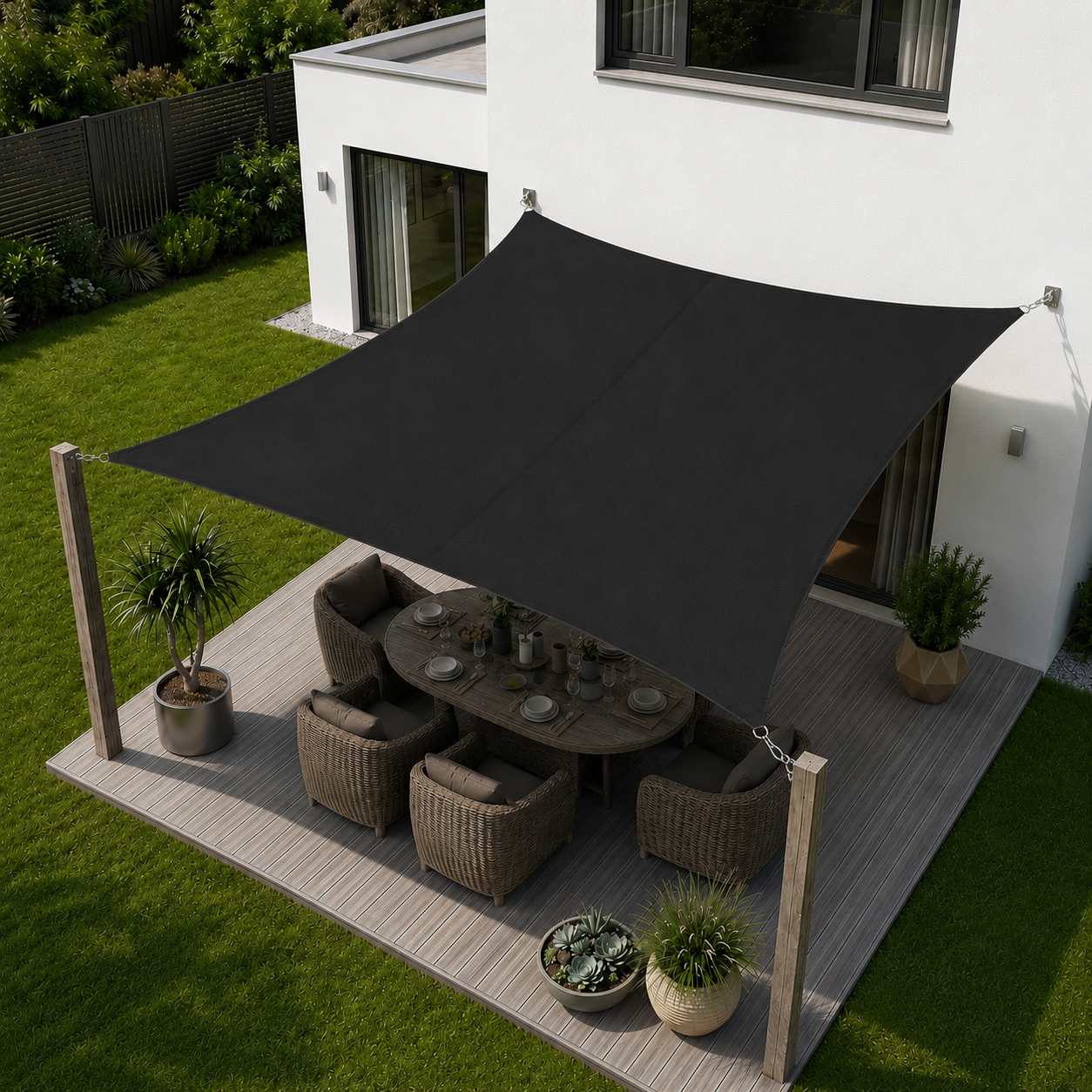 Voile d'Ombrage Rectangulaire Noir Respirante Anti-UV