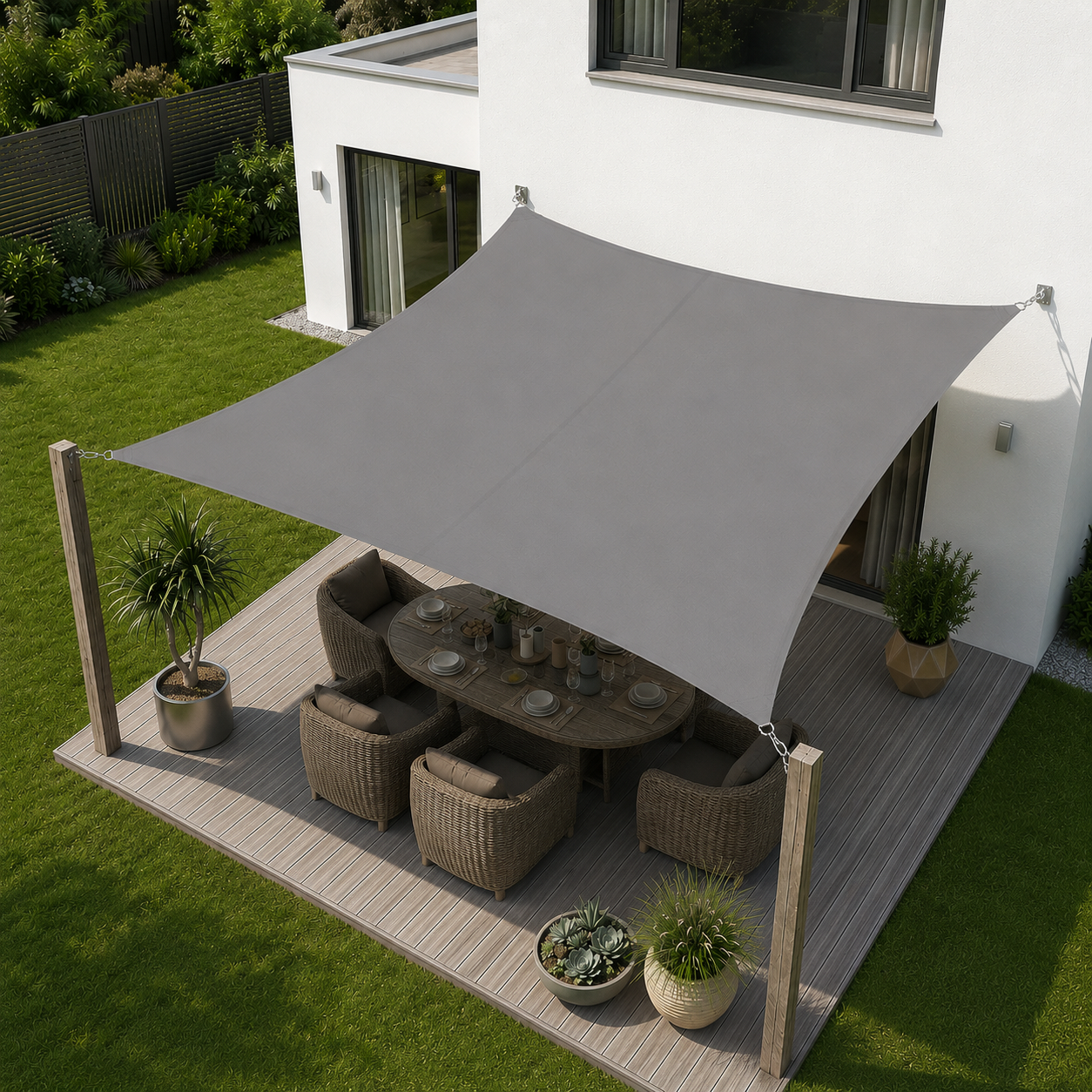 Voile d'Ombrage Rectangulaire Gris Respirante Anti-UV