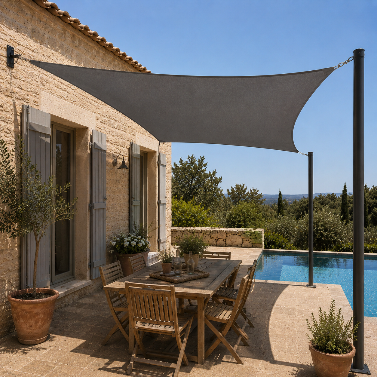 Voile d'Ombrage Rectangulaire Gris Respirante Anti-UV