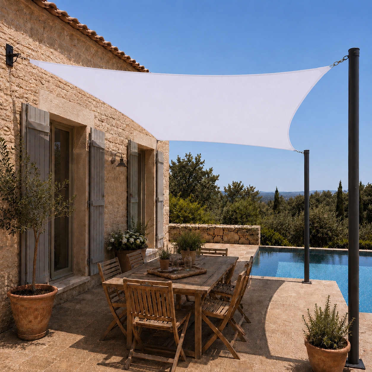 Voile d'Ombrage Rectangulaire Blanc Respirante Anti-UV