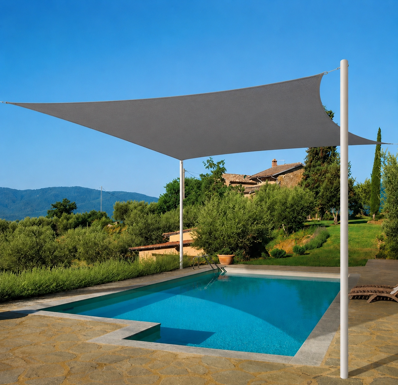 Voile d'Ombrage Rectangulaire Gris Imperméable Anti-UV