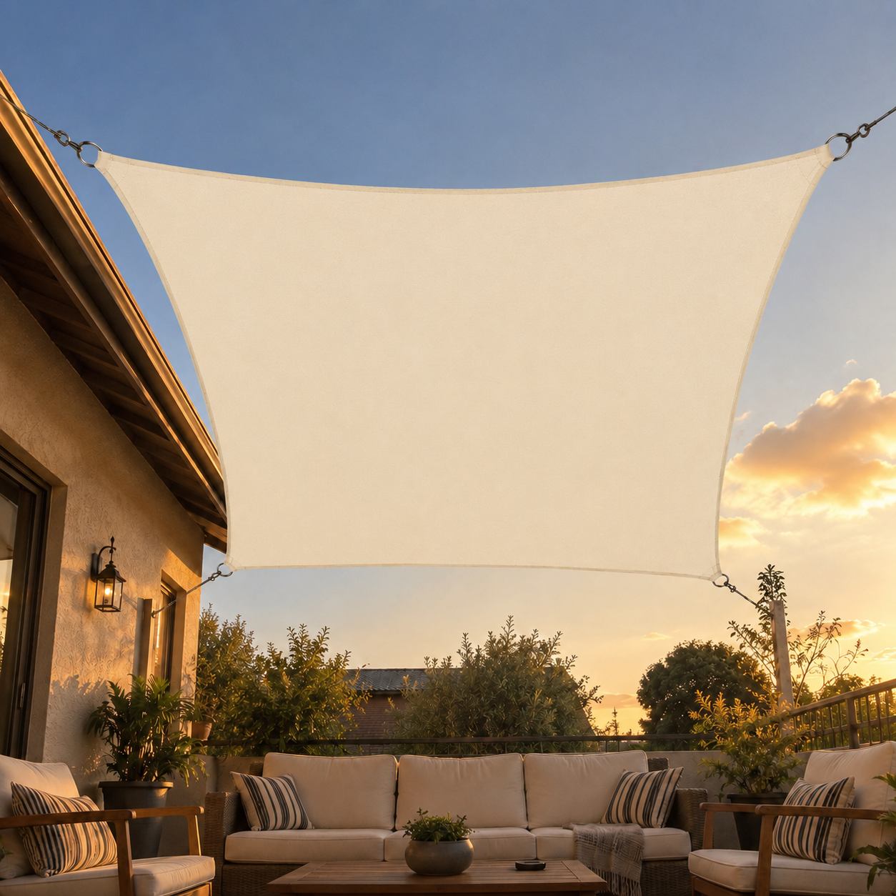 Voile d'Ombrage Carrée Beige Imperméable Anti-UV
