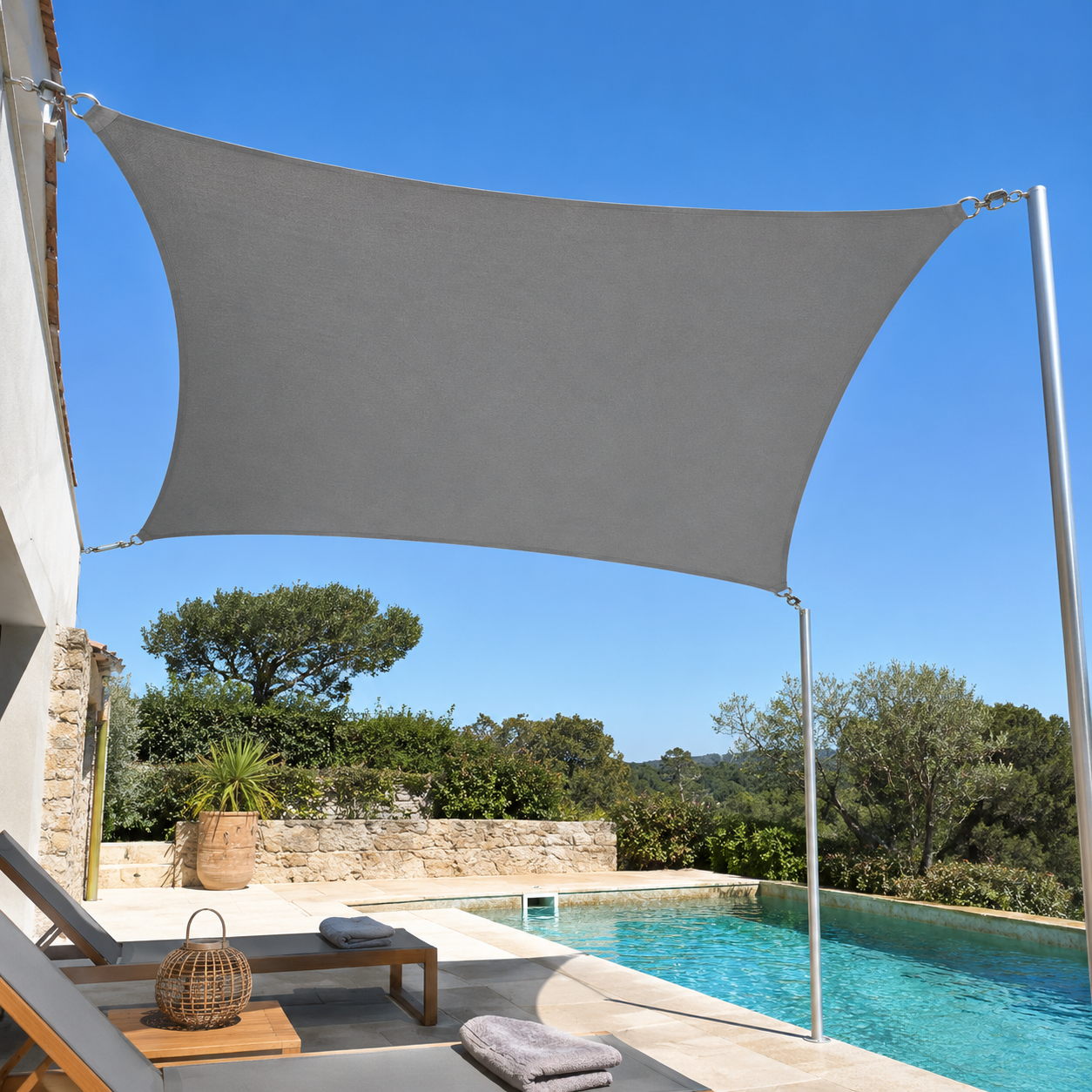 Voile d'Ombrage Rectangulaire Gris Respirante Anti-UV